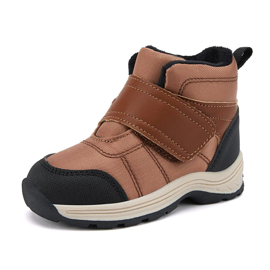 BMCiTYBM Toddler Winter Hikking Boots Boys Girls Waterproof Snow Shoes Nonslip Lightweight High Top Outdoor Trekking Sneakers for Cold Weather Brown Size 10