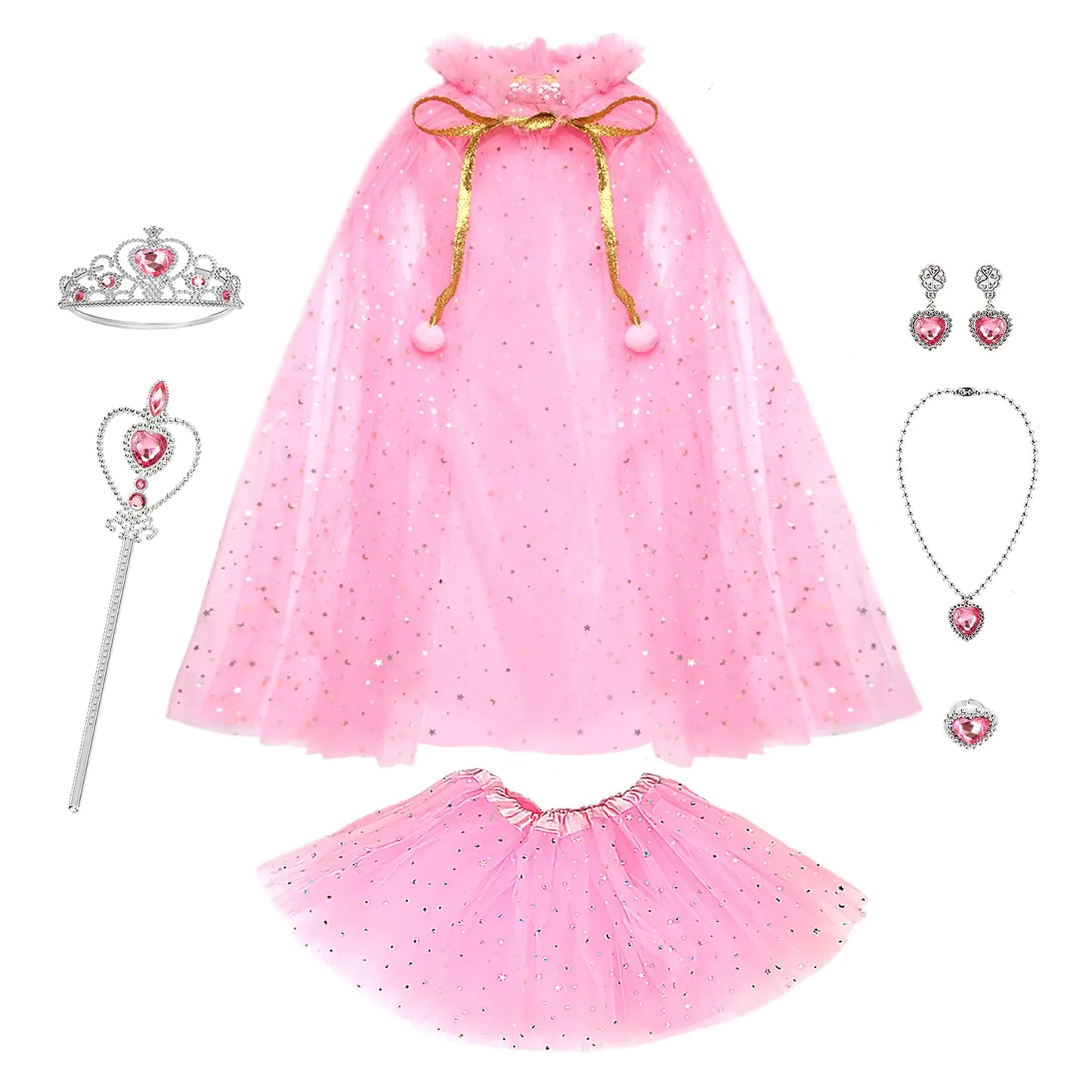 BesJonie Princess Dresses for GirlsPrincess Dress Up Clothes Cape Skirt Toys for 3 4 5 6 Year Old Girl Birthday Gift Ideas (Pink)