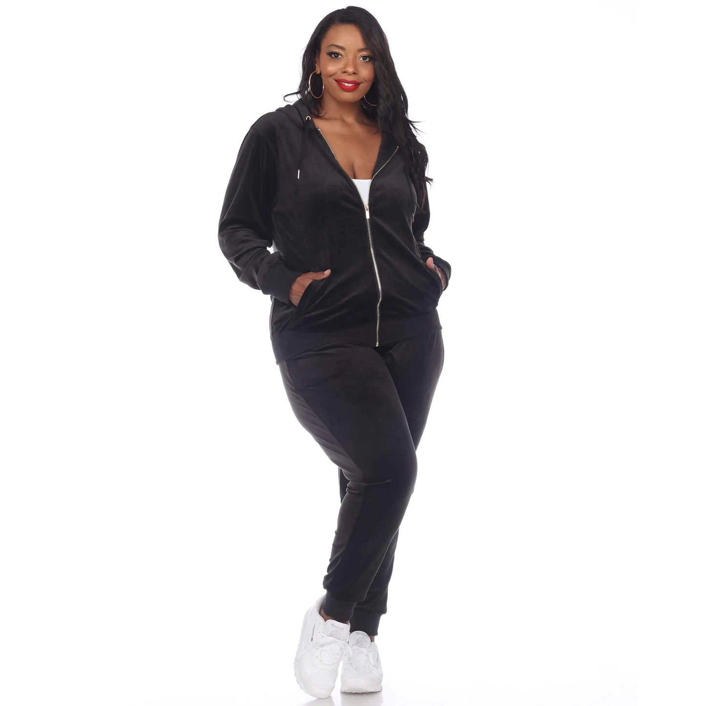 white mark Womens Plus Size 2-Piece Velour Tracksuit Jogger Outfit Activewear Set