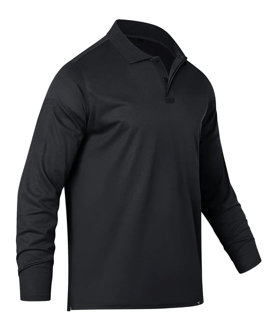 FUXERT Mens Long Sleeve Polo Shirt Athletic Golf Polo Shirts for Men Quick-Dry Performance Casual Collared Shirts(BK L) Black