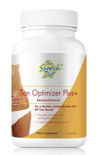 The Swedish Diet Tan Optimizer Plus+ – Tanning and Skin Health Supplement with Beta Carotene L-Tyrosine Collagen and Vitamins | Immune System & Antioxidant Support | 30 Count