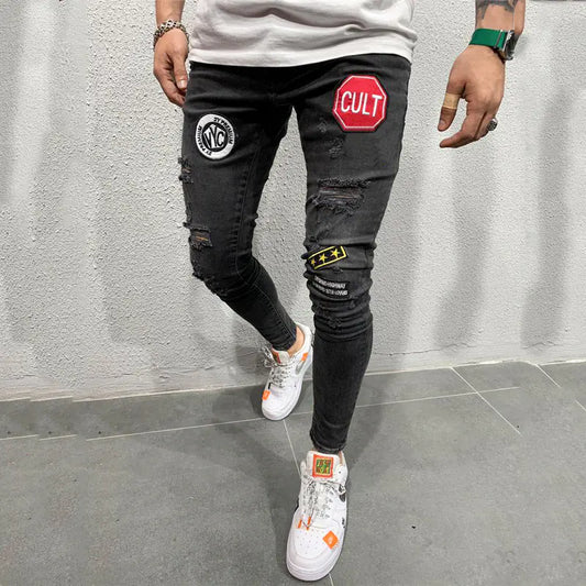 Embroidered Ripped Jeans