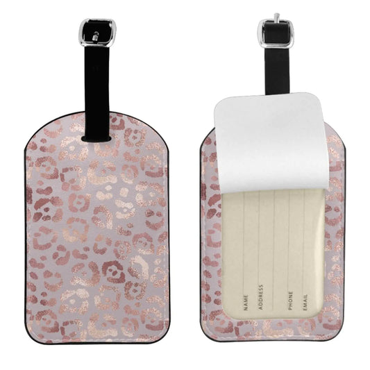 Rose Gold Leopard Leather Luggage Tags for Travel Baggage Bag Name Id Labels with Privacy Cover for Suitcase 2 Pack