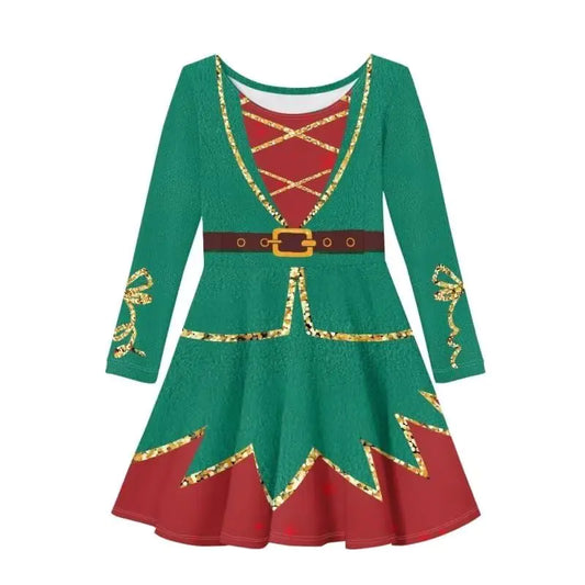 AmzPrint Girl Fashion Swing Xmas Party Dress Summer A-Line Green Gold Red Santa Dresses Christmas Dress for Girls Size 6