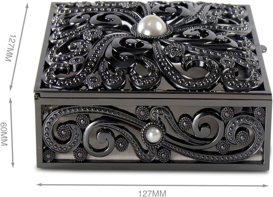 Vintage Metal Pearl Jewelry Box Trinket Jewelry Storage Box for Rings Earrings Necklace Treasure Chest Organizer Antique Jewelry Keepsake Gift Box Case for Girl Women (Square)