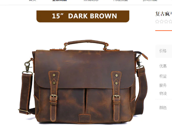 Leather Portable Men's Briefcase Satchel