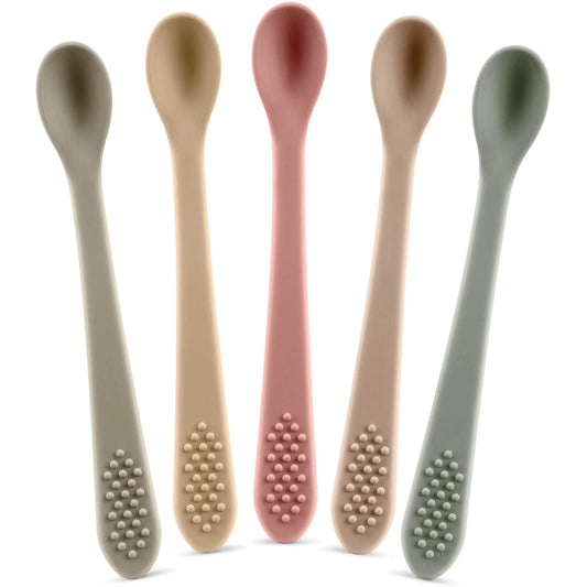 Baby Spoons First Stage Silicone Baby Spoon – Self Feeding Baby Utensils – Infant Spoons First Stage Baby Feeding Spoon - Soft & Gentle on Gums - BPA Free Silicone Baby Spoons Set (Pastel4)