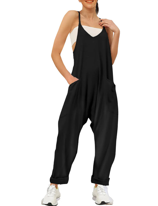 Buauty Jumpsuits for Women Casual Summer Rompers Sleeveless Baggy Overalls Spaghetti Strap Jumpers with Pockets 2024 Clothes
