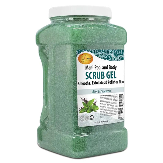 SPA REDI - Exfoliating Scrub Pumice Gel Mint and Eucalyptus 128 Oz - Manicure Pedicure and Body Exfoliator Infused with Hyaluronic Acid Amino Acids Panthenol and Comfrey Extract