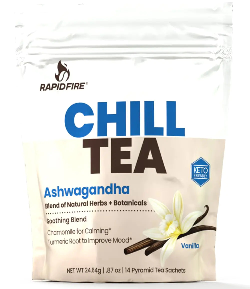 Rapid Fire Chill Tea Soothing Blend Promotes Relaxation With Ashwagandha Chamomile Turmeric Stress Relief Tea Caffeine Free 14 Tea Bags 14 Servings