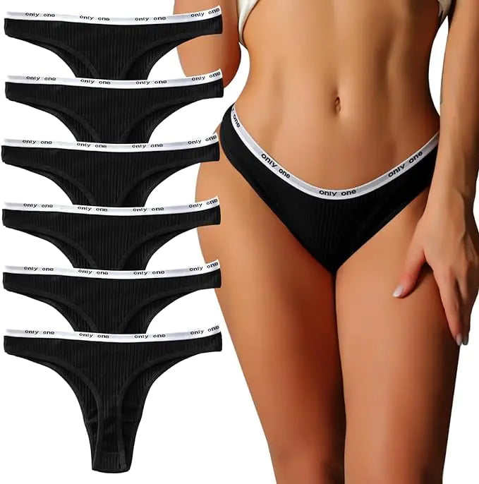 Cinvik Cotton Thongs for Women Low Rise Workout Underwear Breathable Stretchy Sport Black Underwear Women Thong Panties Pack 4XL