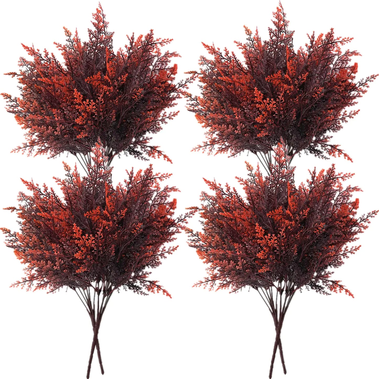 CATTREE Artificial Ferns Plants Fake Shrubs Faux Boston Grass Plastic Leaves Greenery Bushes Home Outdoor Indoor Garden Wedding Party Decoration Office Yard Verandah Planter Filler Red 8 Pack