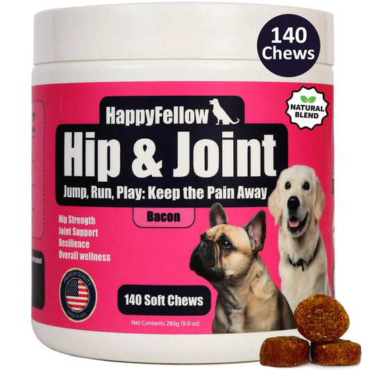 HappyFellow Hip and Joint Supplement for Dogs - Chondroitin Glucosamine for Dogs Dog Joint Supplement - Dog Vitamins and Supplements - 140 Soft Chews