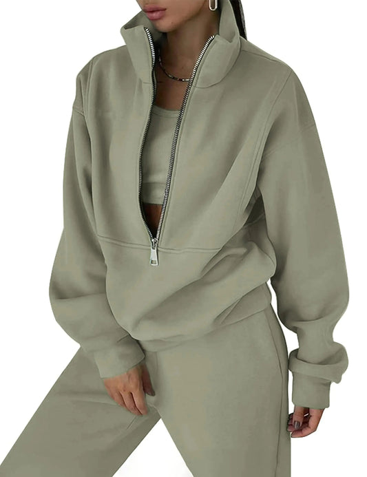 Himosyber Women Sweatsuits Half Zip Fleece Sweatshirt and Pant 2 Piece Joggers Set Tracksuit (MossGreen-XL)