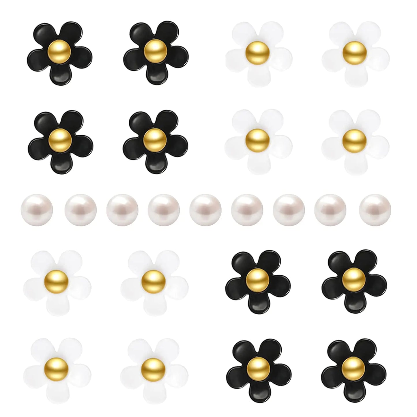 NEVEGE Shoe Charms 25PC Flower Charms with Pearl Shoe Decoration Charms White Black Flower Shoe Charms Cute Resin Charms Bling Shoe Charms for Girls