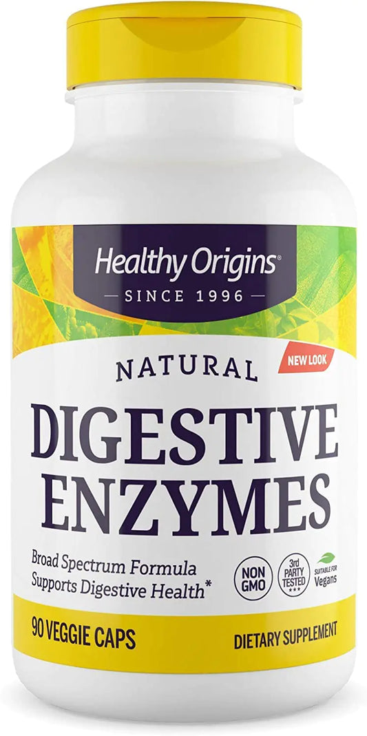 Healthy Origins Digestive Enzymes (NEC) Broad Spectrum - with Protease Amylase & Lipase - Gluten-Free Digestion and Gut Health Supplement - 90 Veggie Capsules
