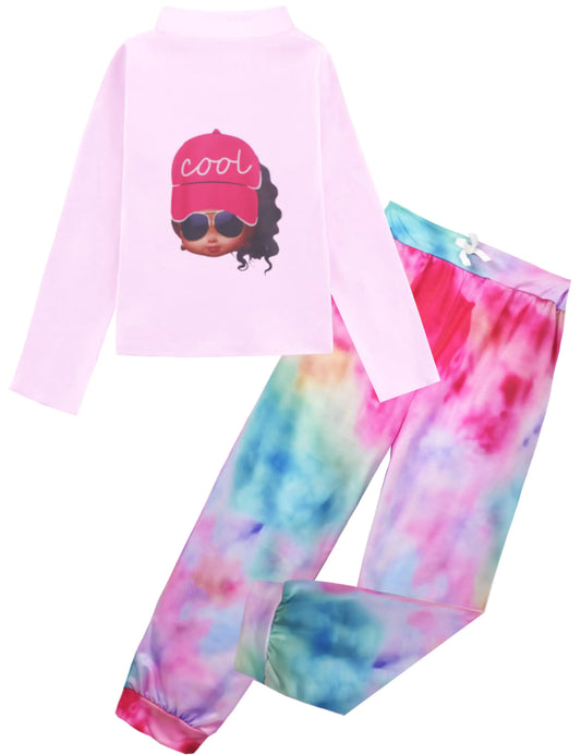 Girls 2 Piece Outfits Toddler Girl Clothes Fashion Tracksuit Tie Dye Sweatsuits Long Sleeve Pullover Sweatshirt Sweatpants Athletic Tracksuit Kids Clothing Sets Fall Jogging Lounge Set Purple Size 6-7