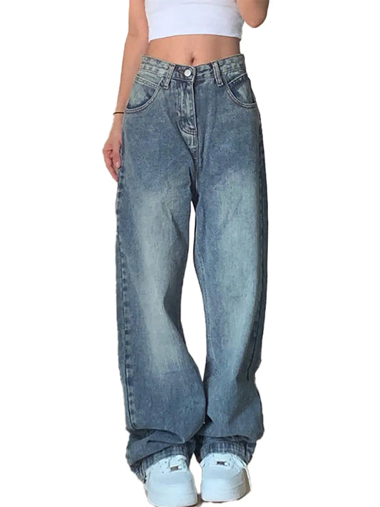DUKBUBI Jeans for Women Wide Leg Baggy Jeans Low Waist Jeans for Women Vintage Loose Boyfriend Denim Pants Y2K Blue