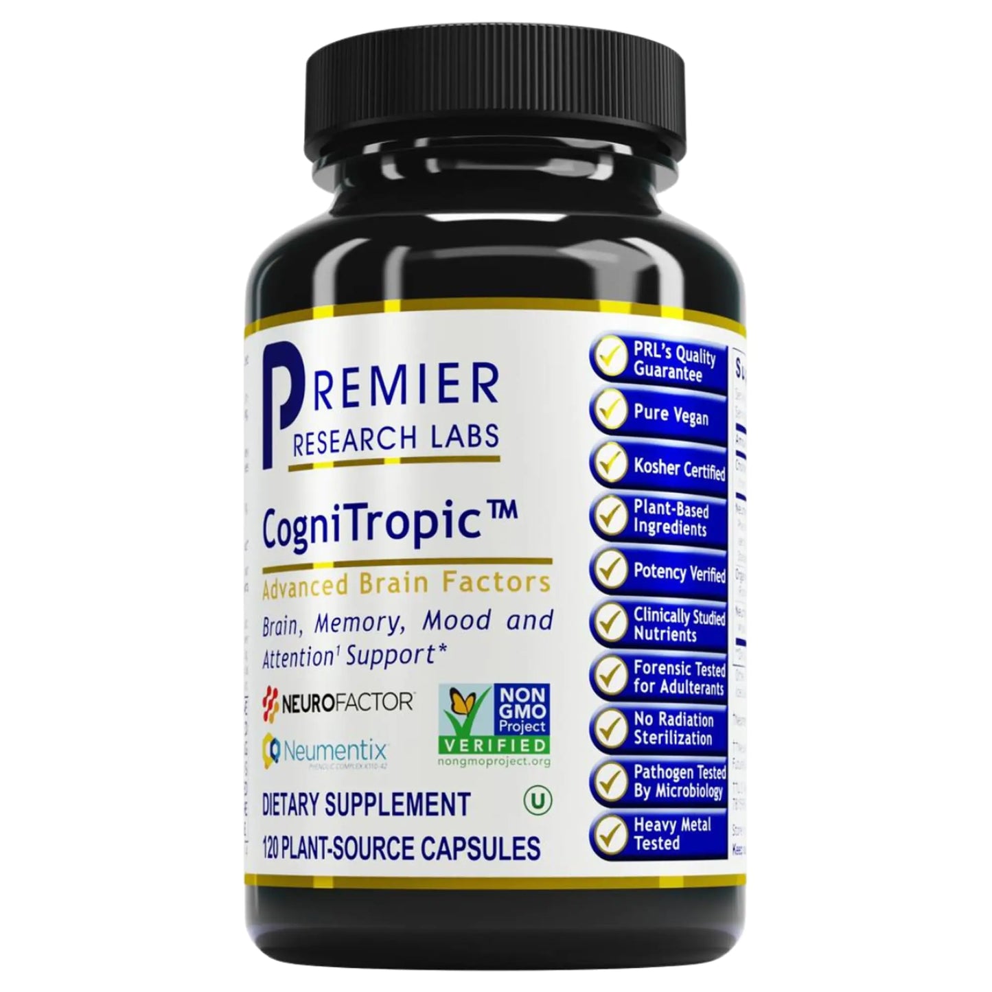 Premier Research Labs CogniTropic - Brain Supplements for Memory and Focus Focus Supplement Brain and Memory Power Boost Clarity Vitamins for Brain Memory Support - 120 Vegetarian Capsules
