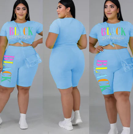Letter Print Patchwork Shorts Set - Women's Tracksuit