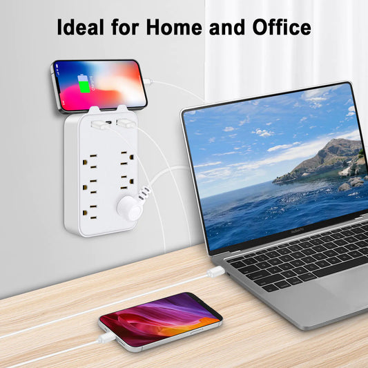 USB Wall Mount with 2 USB Ports and 6AC Socket Plug