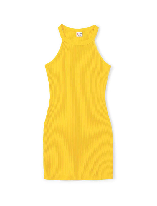 PATPAT Girls Sleeveless Bodycon Dress Halter Neck Pencil Cami Midi Basi Dresses Flecked Yellow 5-6 Years