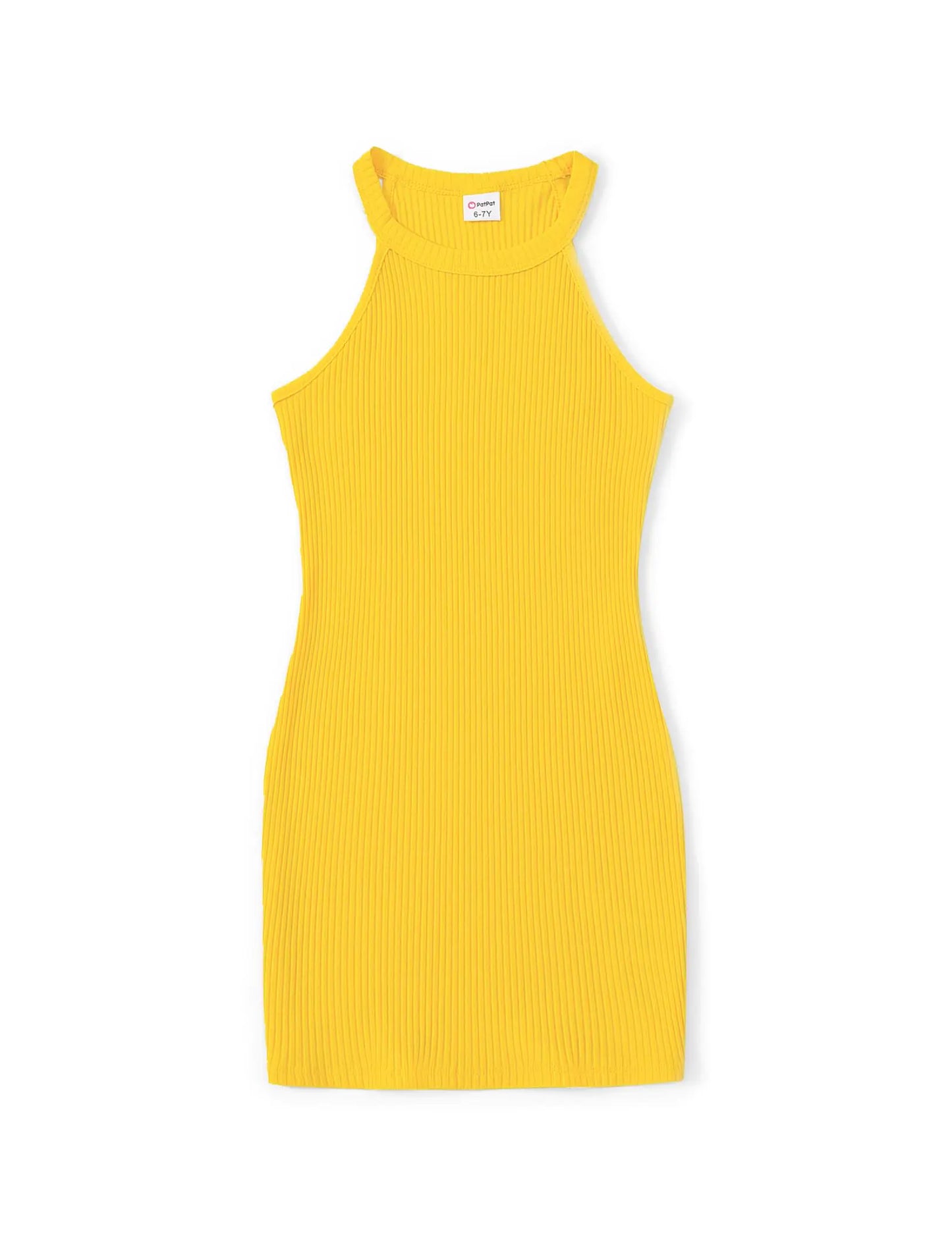 PATPAT Girls Sleeveless Bodycon Dress Halter Neck Pencil Cami Midi Basi Dresses Flecked Yellow 5-6 Years