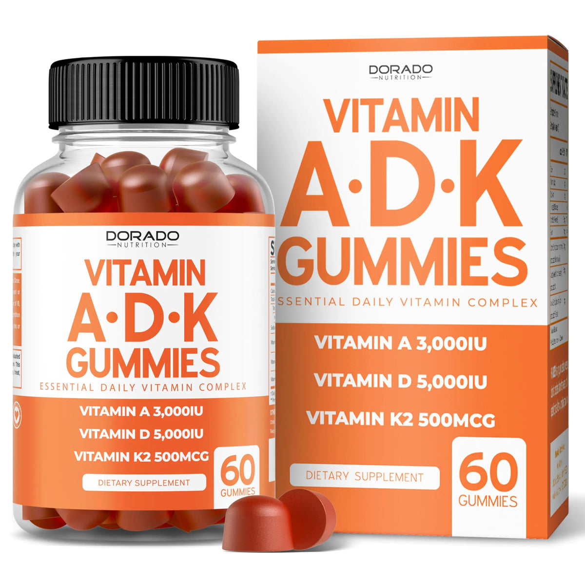 ADK Gummies Vitamin D3 K2 Gummies (60 Sugar Free Gummies) Vitamin D3 K2 10000iu/ 5000iu - ADK Vitamin Supplement - Vitamin ADK - Vitamin D & K - ADK 10 Vitamin Supplement - Vegan - Non GMO - USA Made