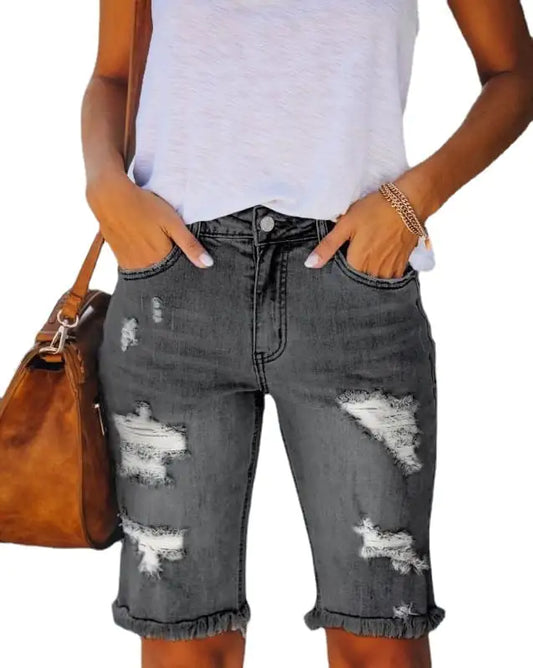 Fiery Ripped Denim Shorts for Women