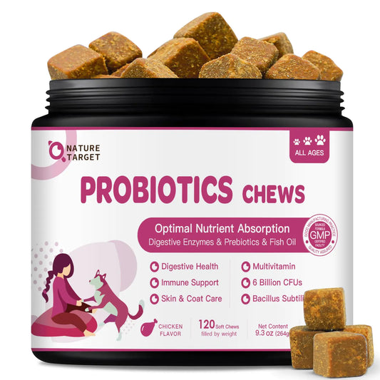 Probiotics for Dogs - Dog Probiotics and Digestive Enzymes for Digestive Health - Plus Fish Oil & Vitamins Supplement for Allergies & Immune & Itchy Skin 120 Chicken Flavor Probiotic Soft Chews