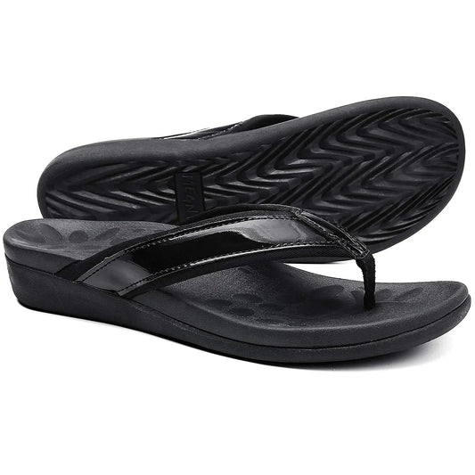 Orkii Ladies Orthotic Flip Flops Pedicure Plantar Fasciitis Healking Sandals high arch Mat Cushion Insole Comfortable Walking Thong Shoes for House black size 11
