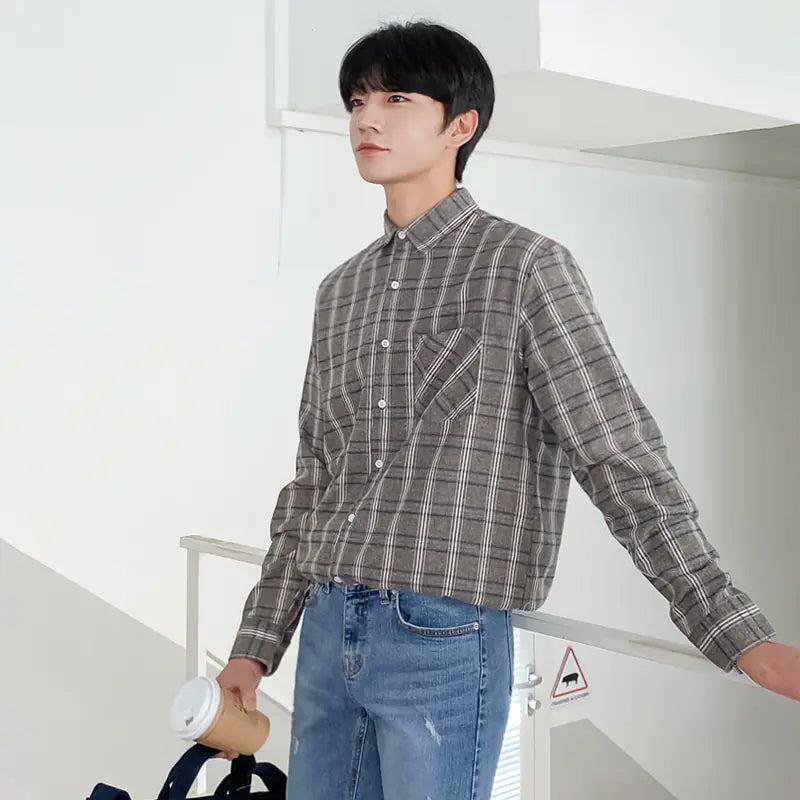 Trendy Long Sleeved Korean Style Shirt for Men