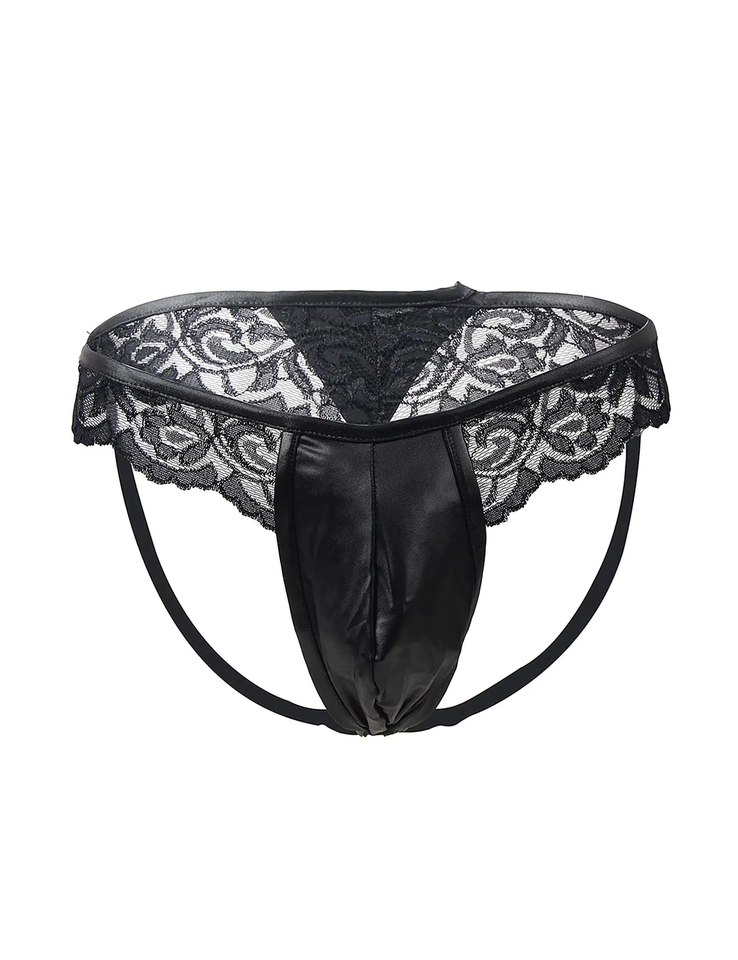 ohyeahlady Mens Lace Thong Sexy Panties Underwear with Soft Pouch G-strings Black Lingerie for Men Bikini Briefs S