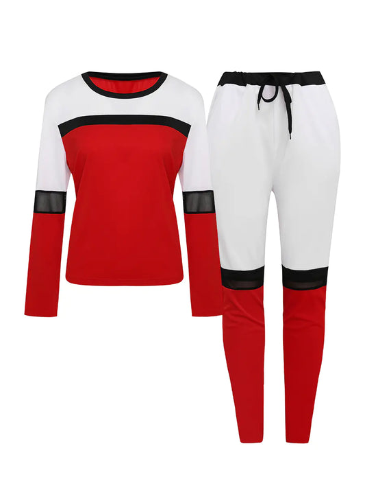 Plus Size Women’s Two-Piece Patchwork Tracksuit Set