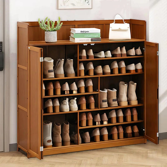 7-Tier Bamboo Shoe Cabinet with Doors 24 Pairs Freestanding Shoe Rack for Closet Shoe Storage Cabinet for Entryway Shoes Rack Organizer for Hallway Bedroom Living Room