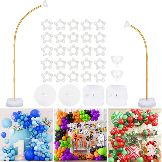 AerWo Balloon Arch Kit 8.2ft+6ft Gold Half Balloon Arch Stand with Base Free Bending Top Curve Balloon Arch Frame Stand for Floor Perfect Birthday Wedding Halloween Christmas Party Decorations