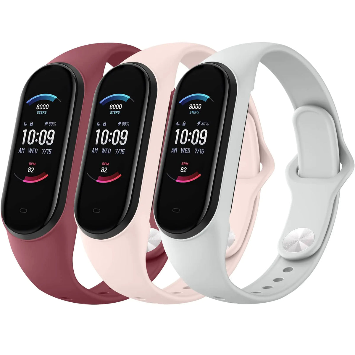 AK Silicone Band for Xiaomi Mi Band 5/ Mi Band 6 3 Pack Soft Wristbands for Amazfit Band 5/Amazfit Band 10 Sport Strap for Women Men