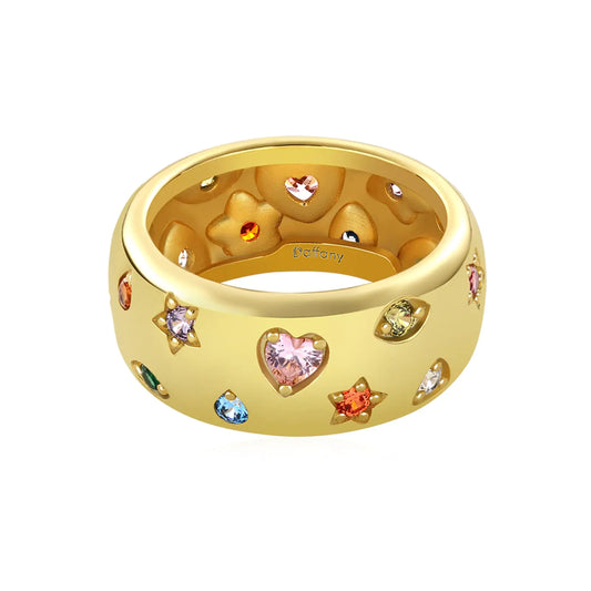 Daffany Moon Star Sun Statement Ring for Women 14K Gold Plated CZ Rings for Women Rings for Women Wife Jewelry Gift | Stackable Ring Band for Women Size 5-9 (Gold Tone 6.5)
