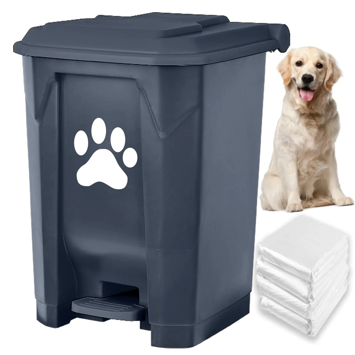 tebiete Dog Poop Trash Can Outdoors Pet Waste Station with Lid Dog Waste Disposal Container with Removable Inner Bin Bucket Hands-Free Pedal Garden Yard Home with Waste Bags Grey