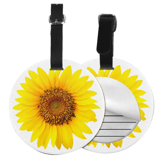 TKS MITLAN Wonderful Sunflower Luggage Tag for Suitcases Women Flower on White Background PU Leather Bag Travel Suitcase ID Identifier Round Baggage Tags (1 Pack)