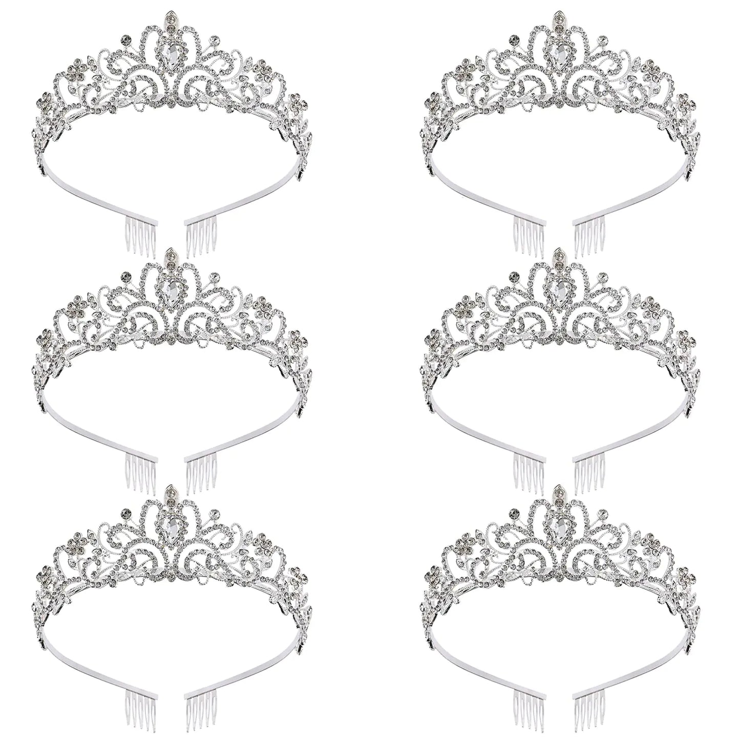 Halloween Tiara for Women Elegant Princess Crown with Combs Crystal Tiara Crowns for Women Girls Tiaras for Women Bridal Wedding (Silver/6 Pack)