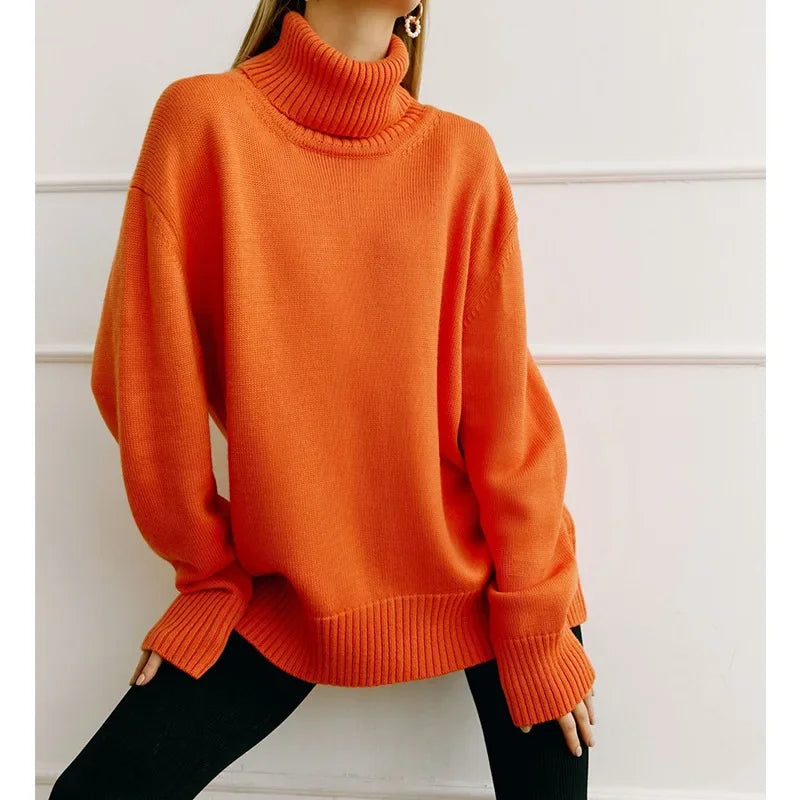 Sweater Women Solid Color Turtleneck Sweater Autumn and Winter Comfortable Loose Classic All-match Temperament Pullover Sweater