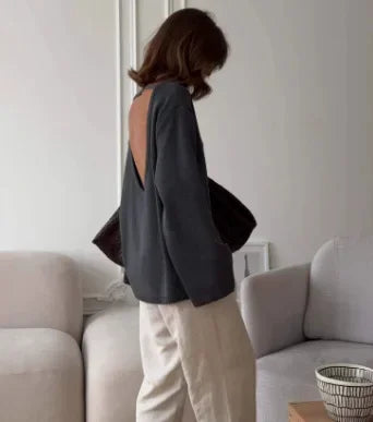 Sweater for Woman Autumn Winter New Lazy Style O Neck Knitted Sweater Fashionable Casual Loose Backless Sweaters Pullovers