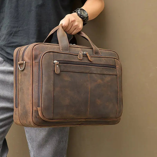 Men's Crazy Horse Leather Business Briefcase