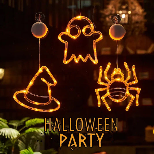 Halloween Decoration Orange Pumpkin Ghost Halloween Window Light with Suction Cup Battery Operated Halloween Home Hanging Decor