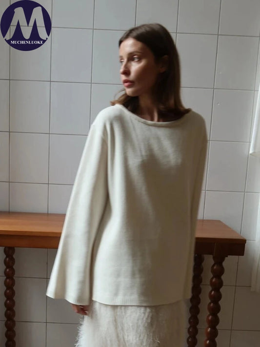 Sweater for Woman Autumn Winter New Lazy Style O Neck Knitted Sweater Fashionable Casual Loose Backless Sweaters Pullovers