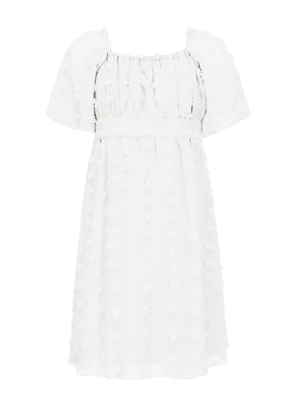 EXLURA Girls 2025 Summer Dresses Short Sleeve Swiss Dot Square Neck Flowy A Line Kids Dress Casual Party Midi Dress 6-15Y White