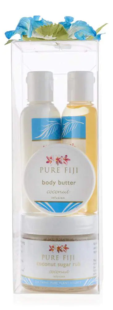 Pure Fiji Spa Gifts for Women and Man - Body Gift Box Include: Sugar Scrub Bath and Body Oil Body Butter and Body Lotion Scent Coconut