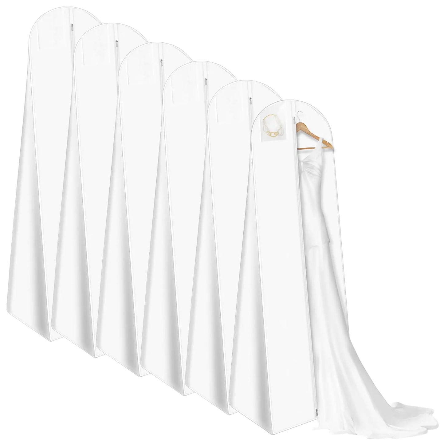 Svaldo White Wedding Dress Garment Bag 70x24x16 inch Pack of 6 Dress Bags for Gowns & Long Evening Prom Dresses for Women Bride Bridesmaid Dust Proof Garment Bags for Storage with 16" Gusset