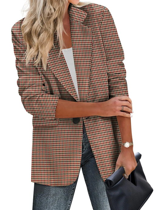 Zeagoo Fall Clothes for Women 2023 Casual Blazer for Work Office Red Plaid Blazer Suit Jackets for Business
